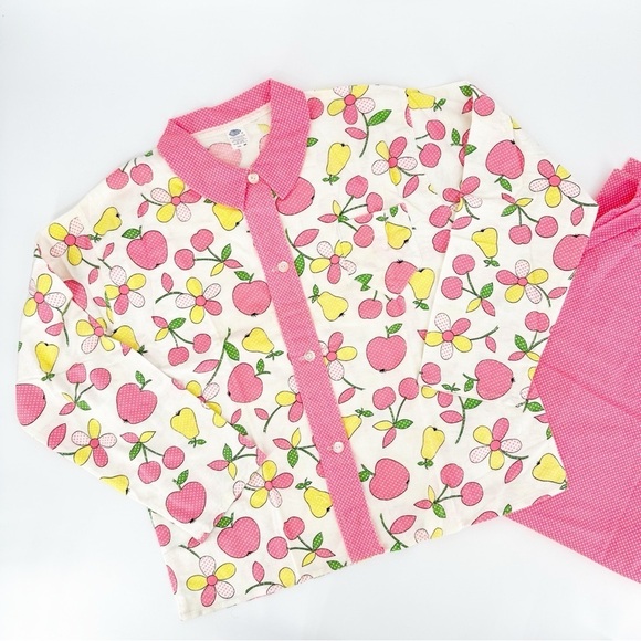 Vintage 60s Flannel Fruit Pajamas 2 Piece Set Size M Made in USA - Picture 3 of 8